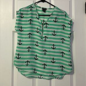 Brand/ Rue21 - Size/XS - Style/ anchors - Color/ light sea green, black & white.